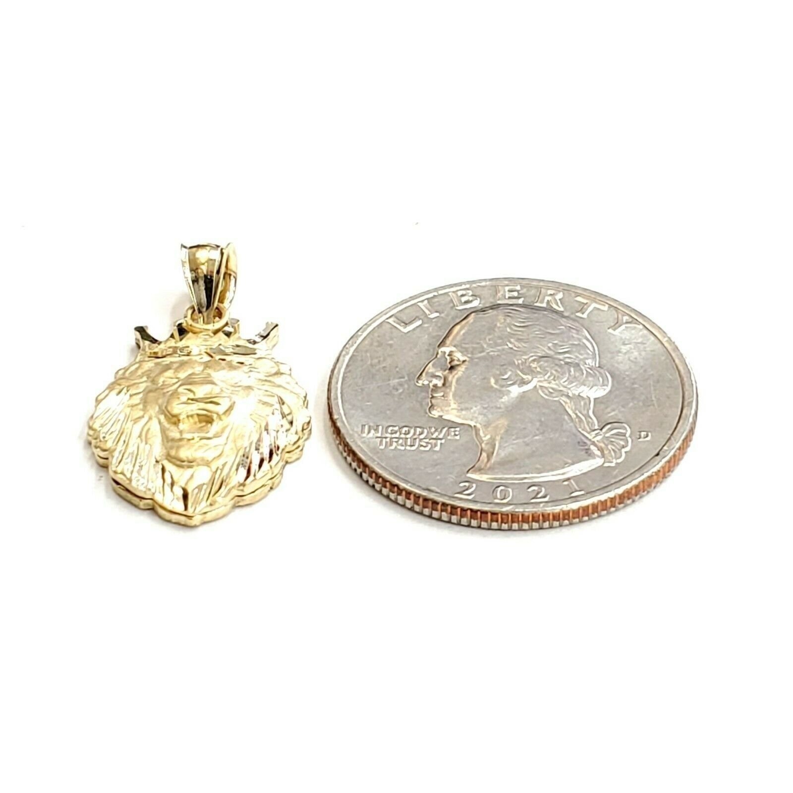 New 14k yellow Gold lion head face with crown Leo Pendant charm fine gift 2.4g
