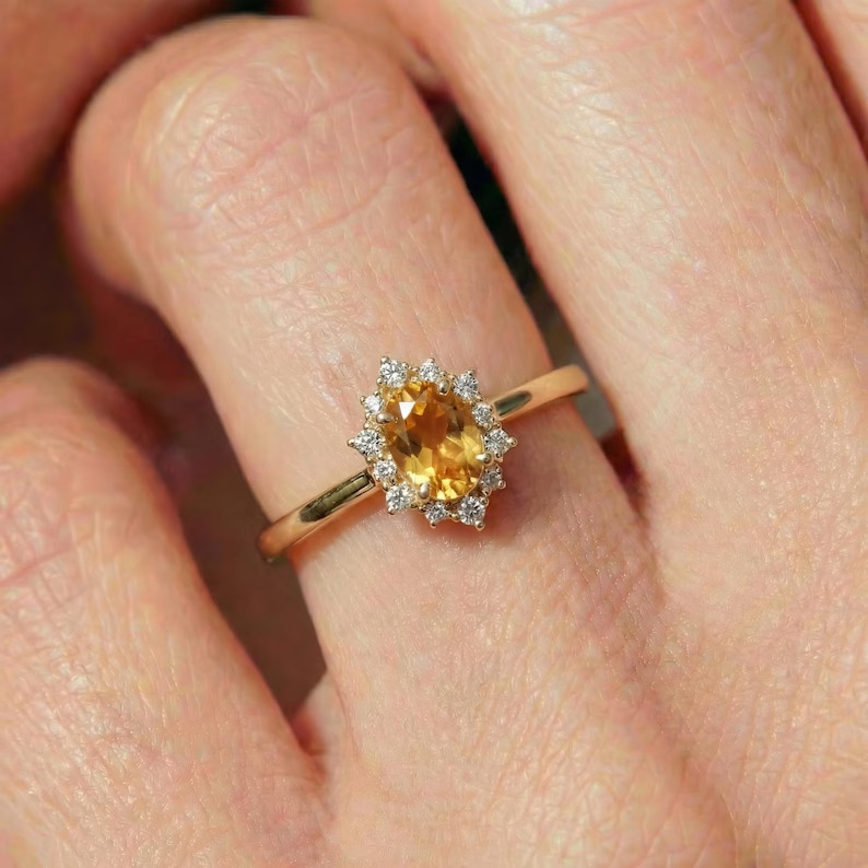 14k Yellow Gold Plated 2.00Ct Round Cut Simulated Citrine Womens Bridal Ring Set