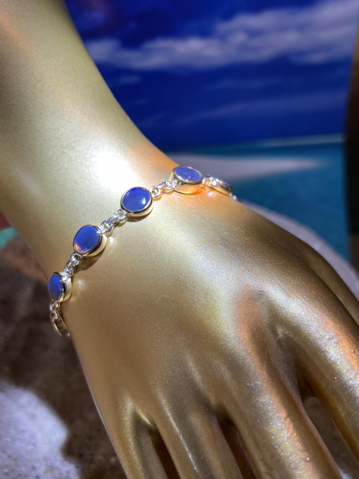 Opulent Blue Metallic Boulder Opal Link Bracelet in 18Kt Goldvermeil Setting