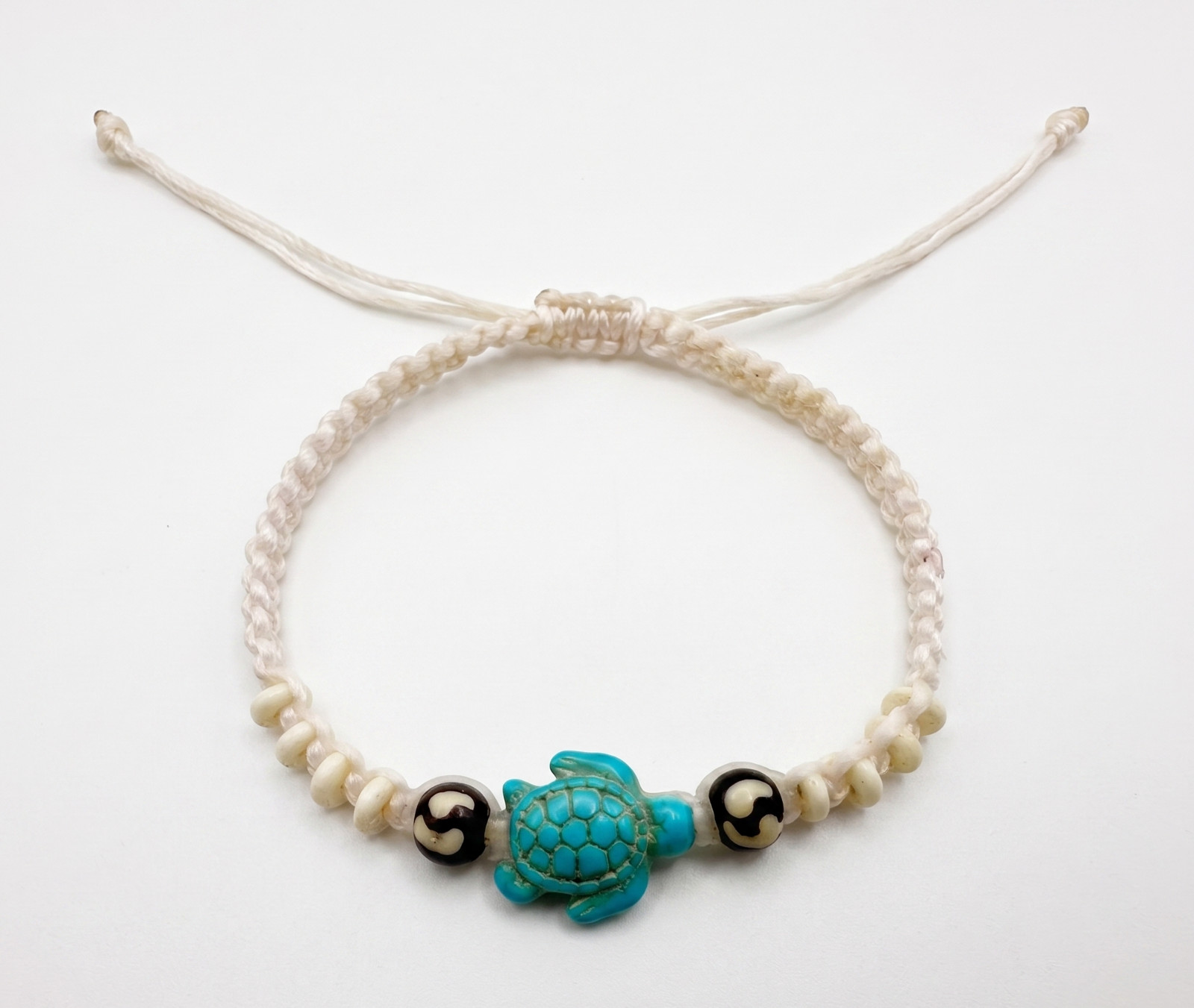 Turtle Turquoise Bracelet Howlite Minimalist Boho Braided Black Silk Cord Cuff