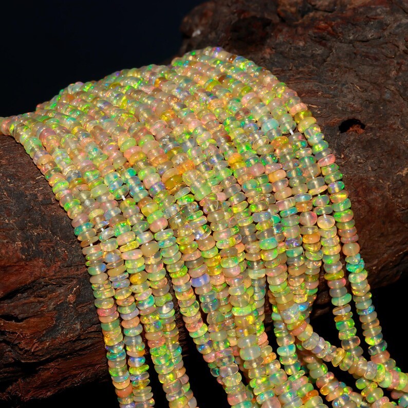 AAA Ethiopian Opal Rondelle Beads, Smooth Gemstone (3-5mm) 16”