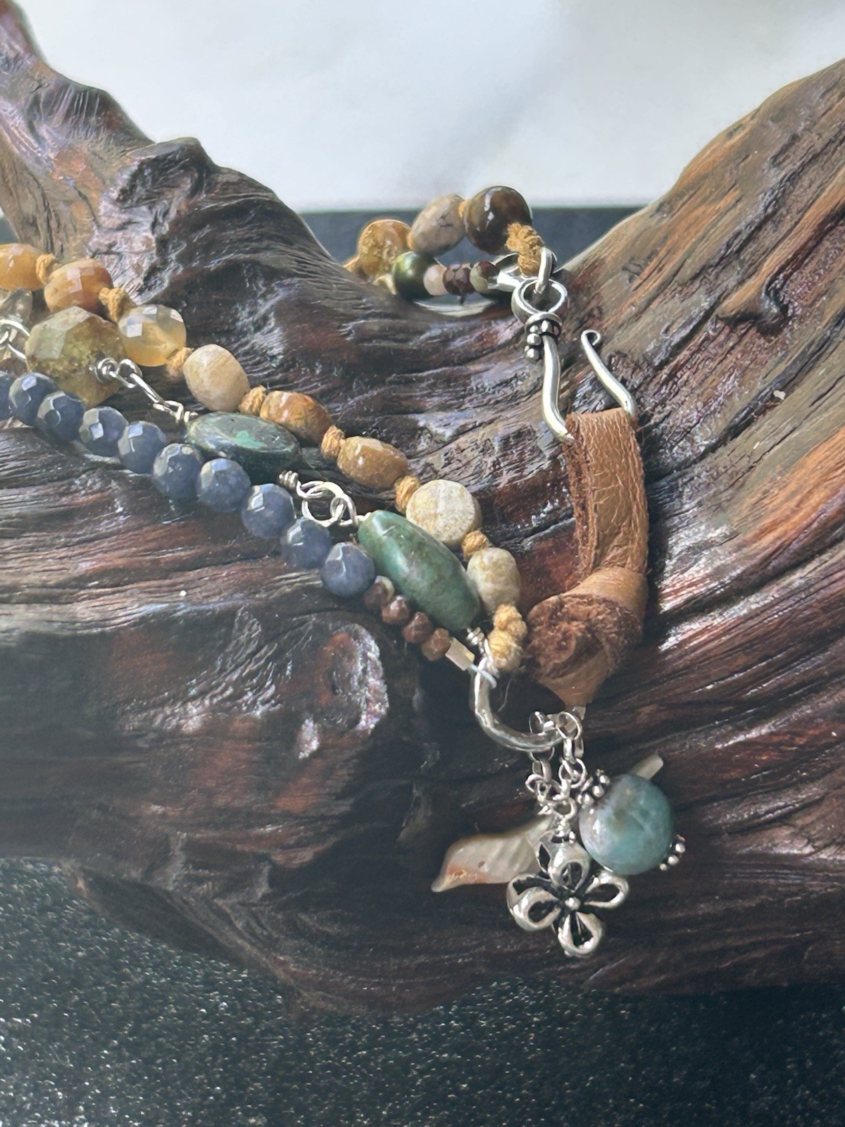 Sundance Like Bracelet Made Of Sterling Silver Components, Opal, Lapis, Pearls