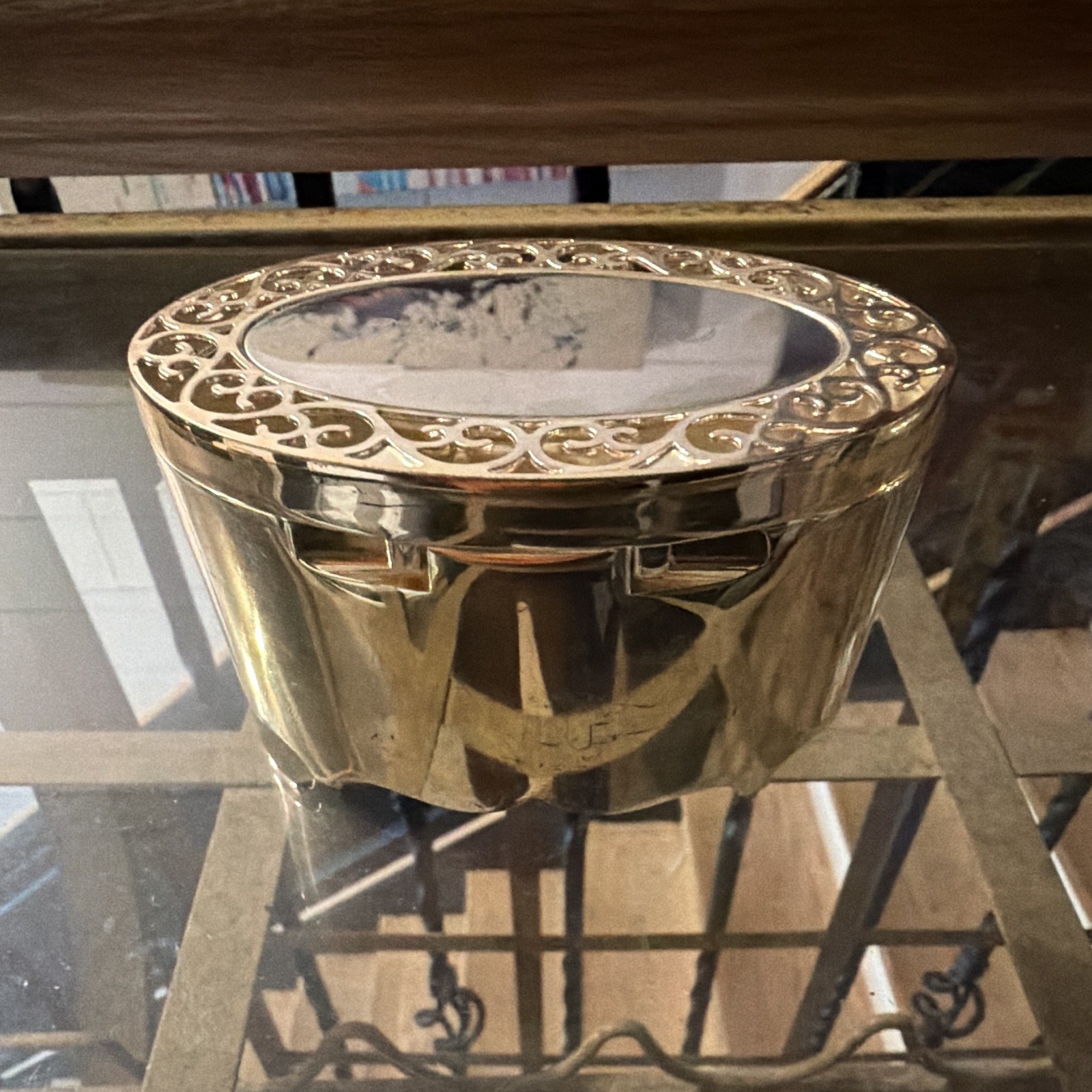 Silver Metal Oval Heart Filigree Jewelry Box, Velvet Lined, Holds 5 Rings