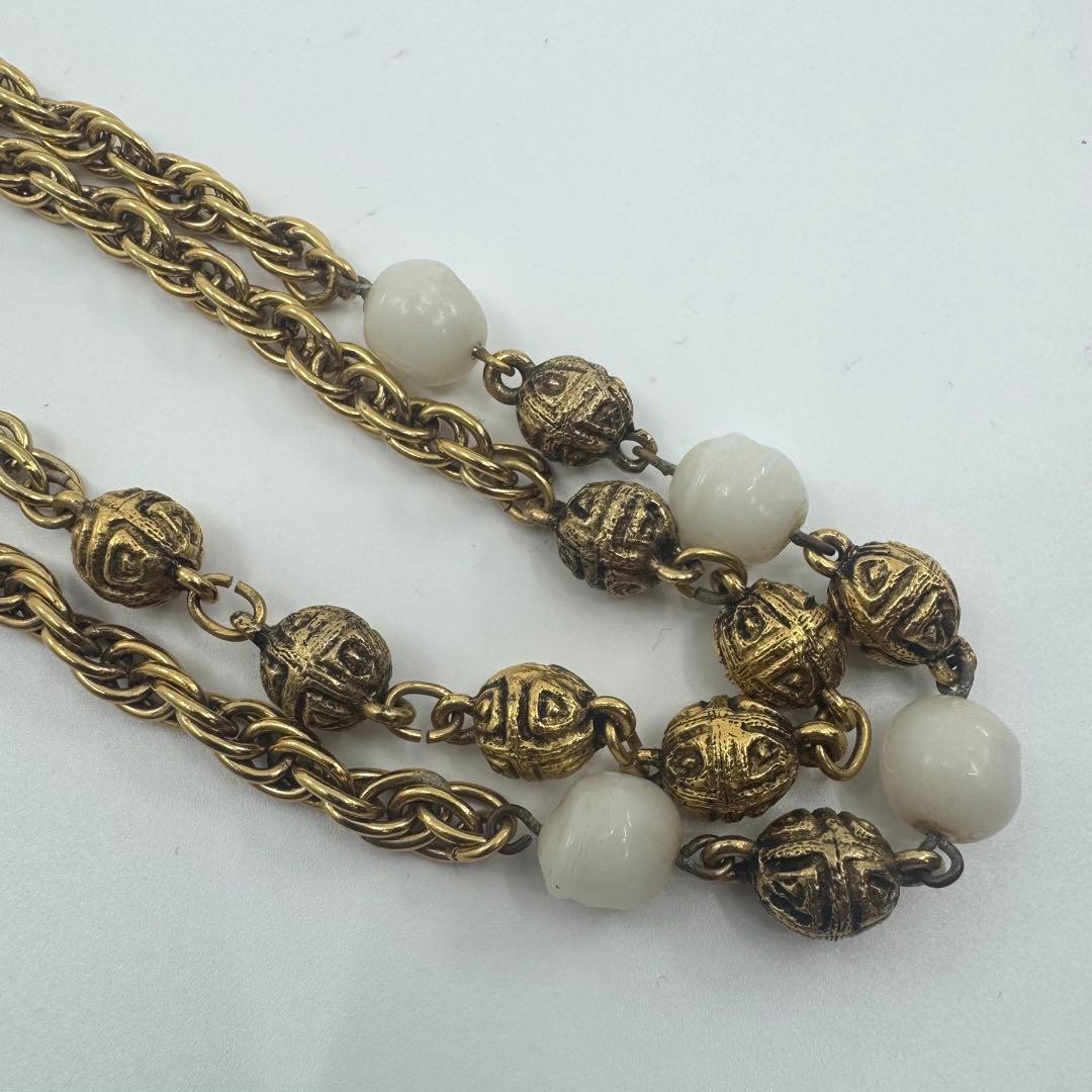 CHANEL LONG NECKLACE PEARL cc Double Gold 180cm Pendant Beauty engraved Auth