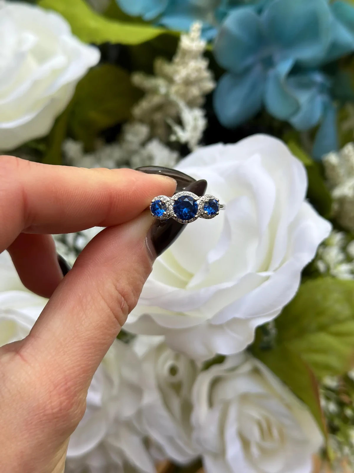 2.50 Ct Round Cut Natural Sapphire Diamond Wedding Ring 14K Solid White Gold 6