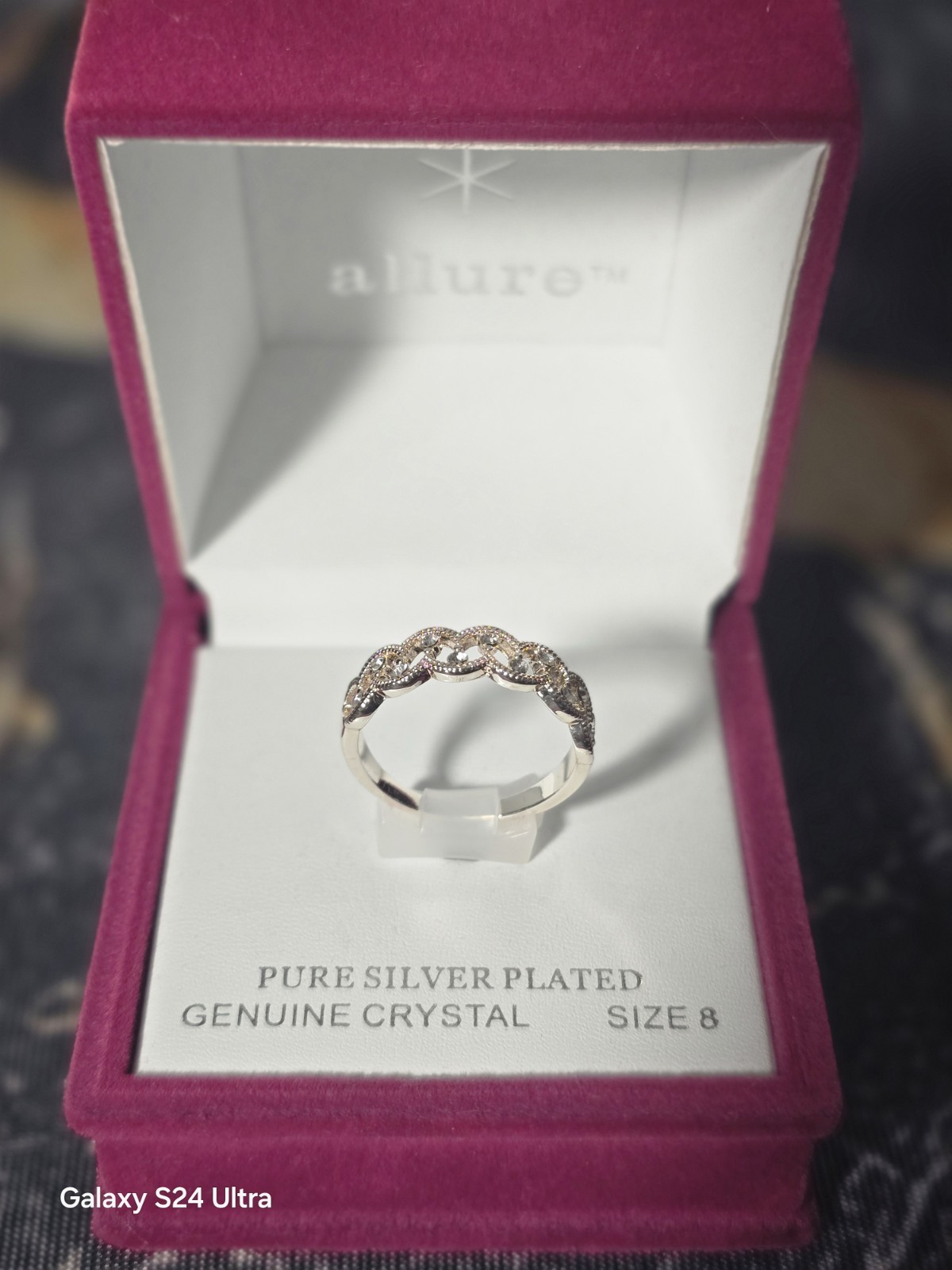 ALLURE Silver Plated Genuine Crystal Band Ring Silver Color White Stone Size 8