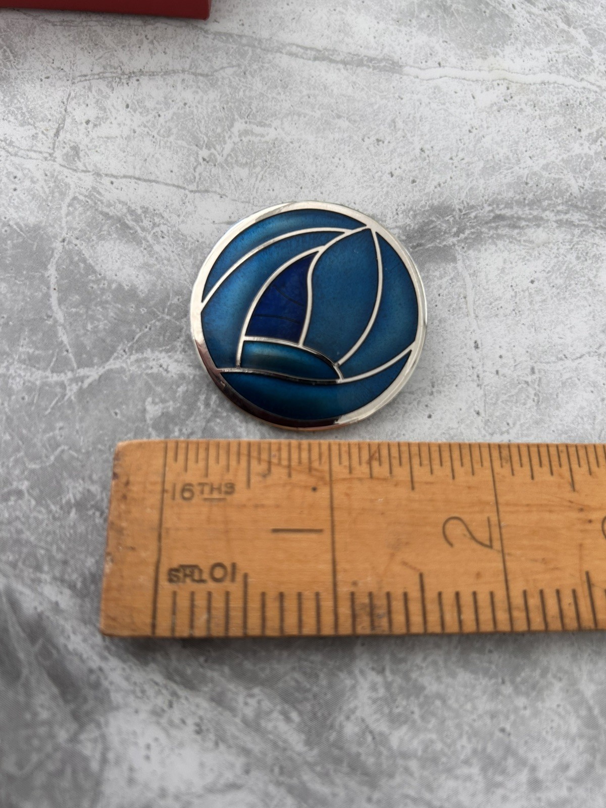 Signed SEA GEMS Blue Enamelled 42mm Round Rennie Mackintosh Rose style Brooch