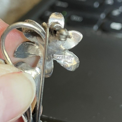 Sterling Silver Vintage Daffodil Jonquil Flower Brooch Pin-March Birthday flower