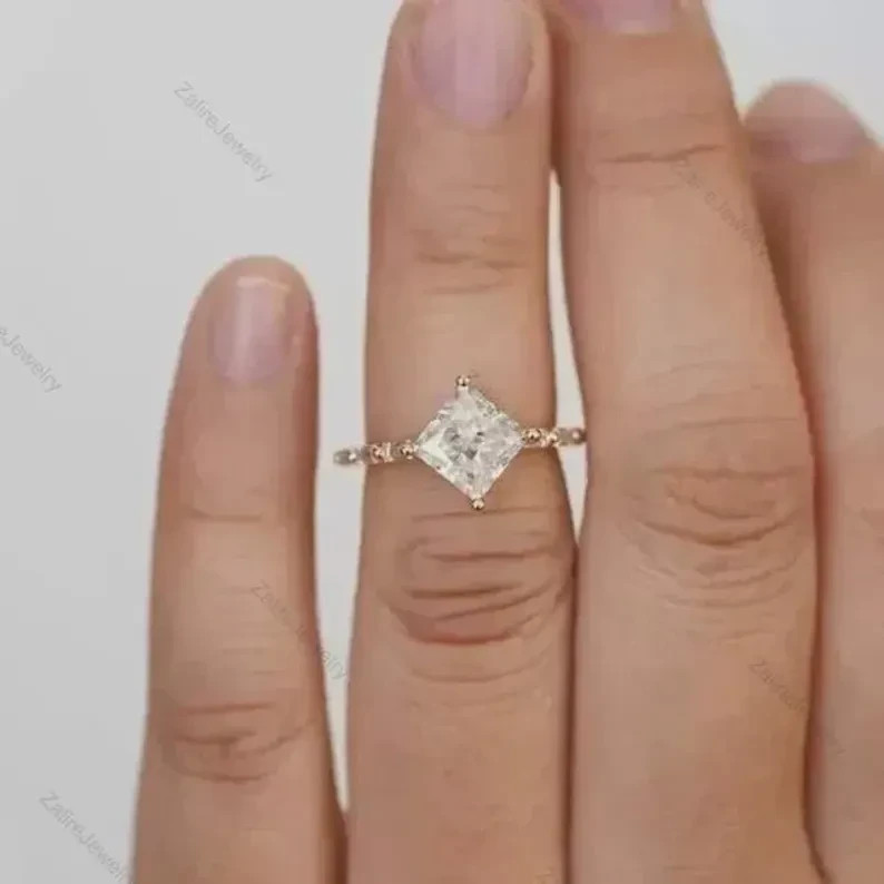IGI 1 Ct Princess F-VS1 Lab Grown Diamond Women Engagement Ring 14K Yellow Gold