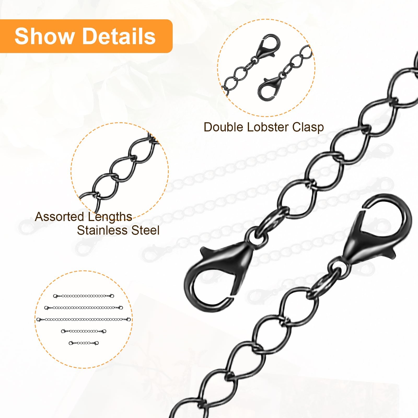 20pcs Extension for Necklace, 5 Size Jewelry Extenders Necklace Chain Black