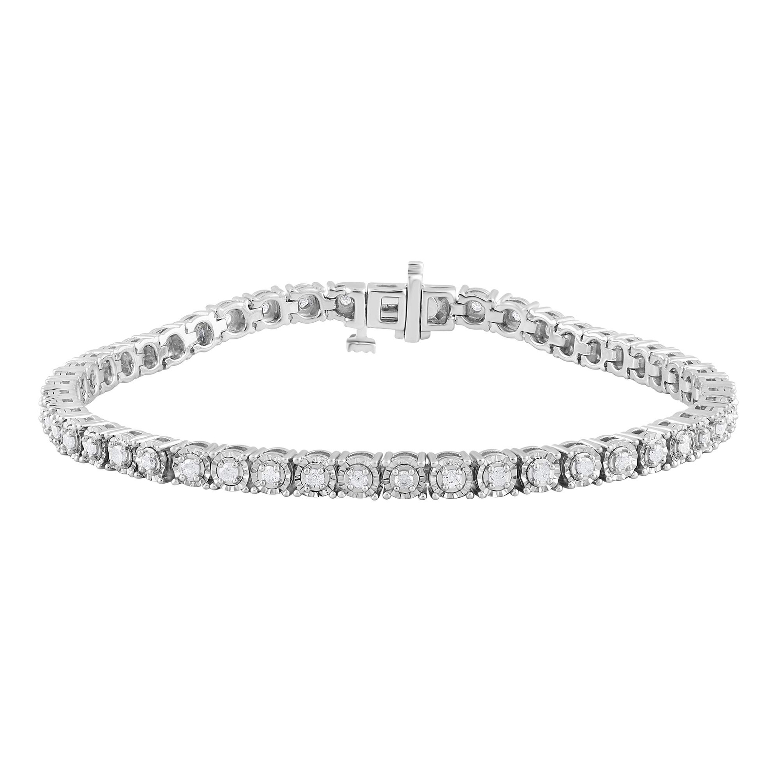 1.00 Ct Round Natural Diamond Tennis Bracelet in Sterling Silver