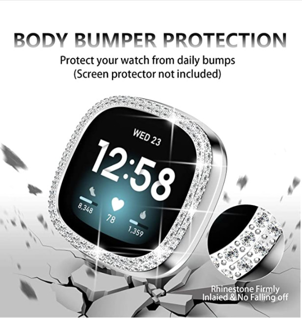 Bling Metal Watch Band Bracelet Strap With Diamond Case for Fitbit Versa 3/Sense