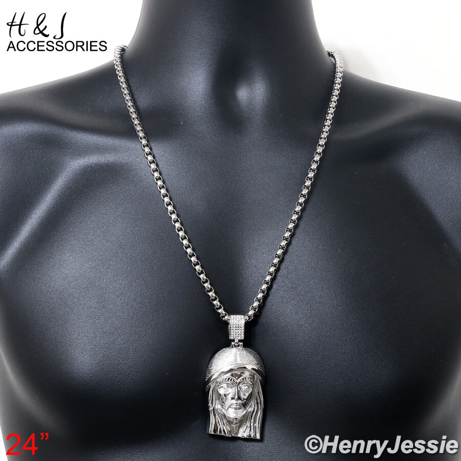 18-40″Stainless Steel 5mm Silver Box Link Necklace BIG ICY CZ Jesus Pendant*P143