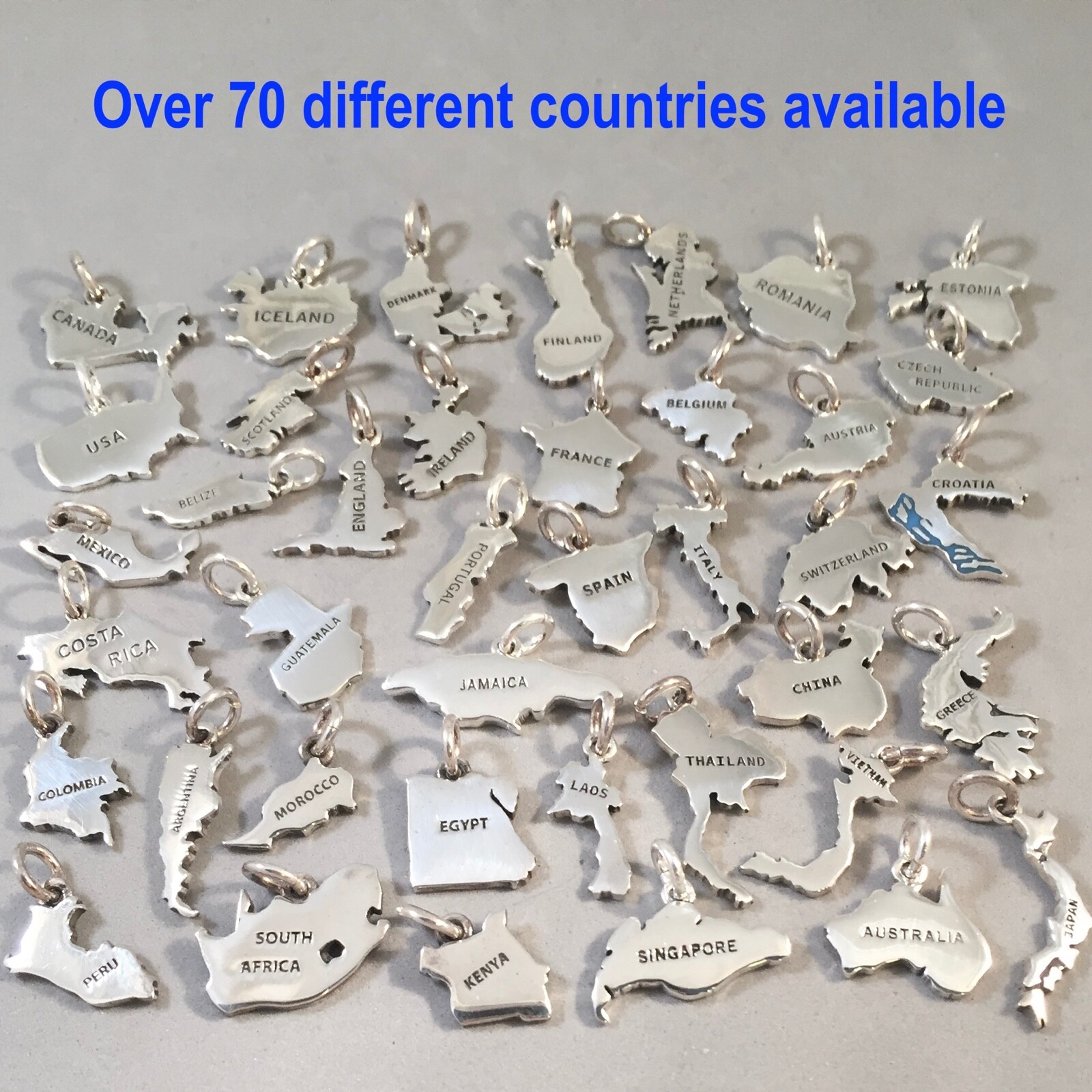 .925 Sterling Silver COUNTRY MAP CHARM Pendant Souvenir Travel NEW 925 CT18