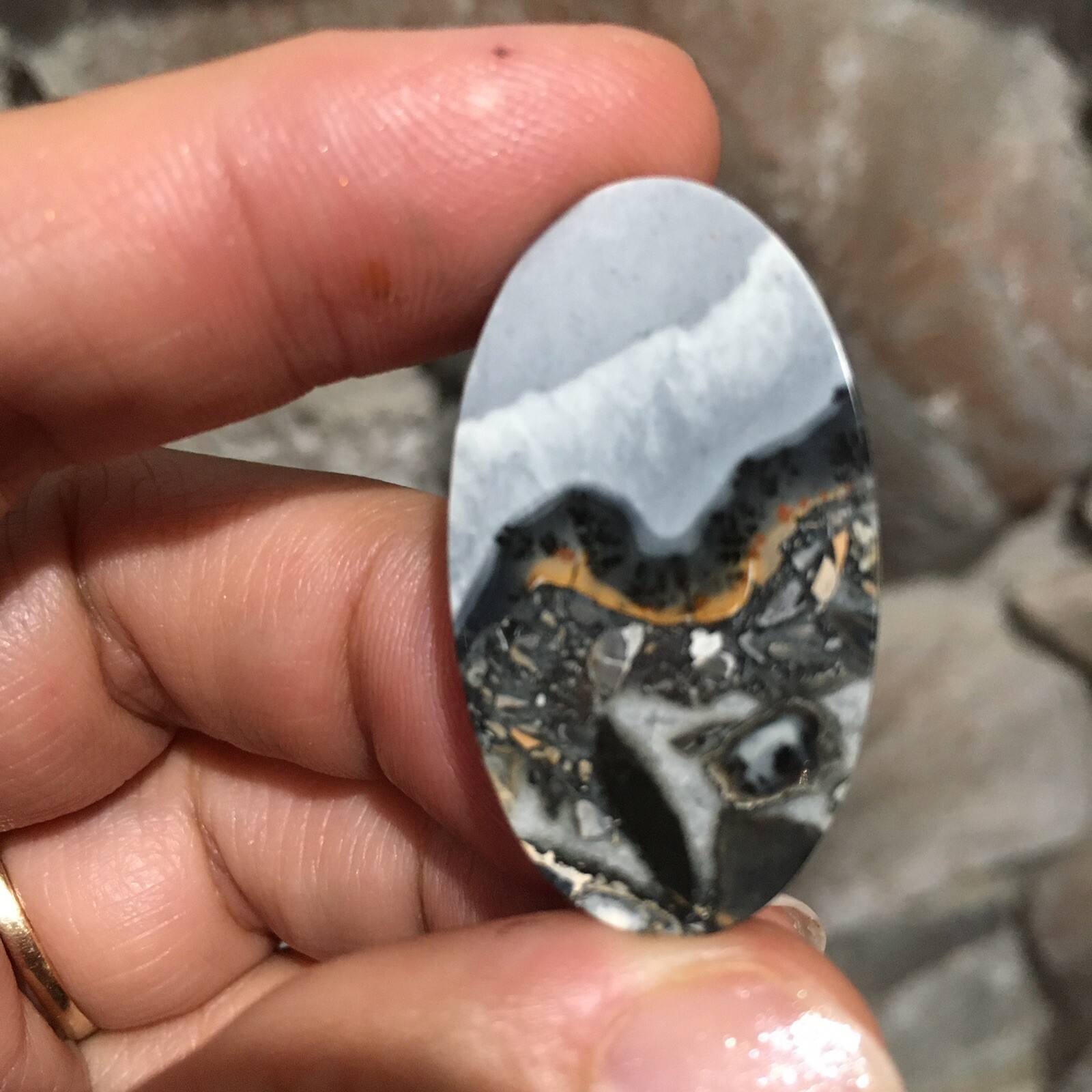 35.7×20.6×4.8mm Fine Maligano Jasper Oval Cabochon Collectors Picture Stone