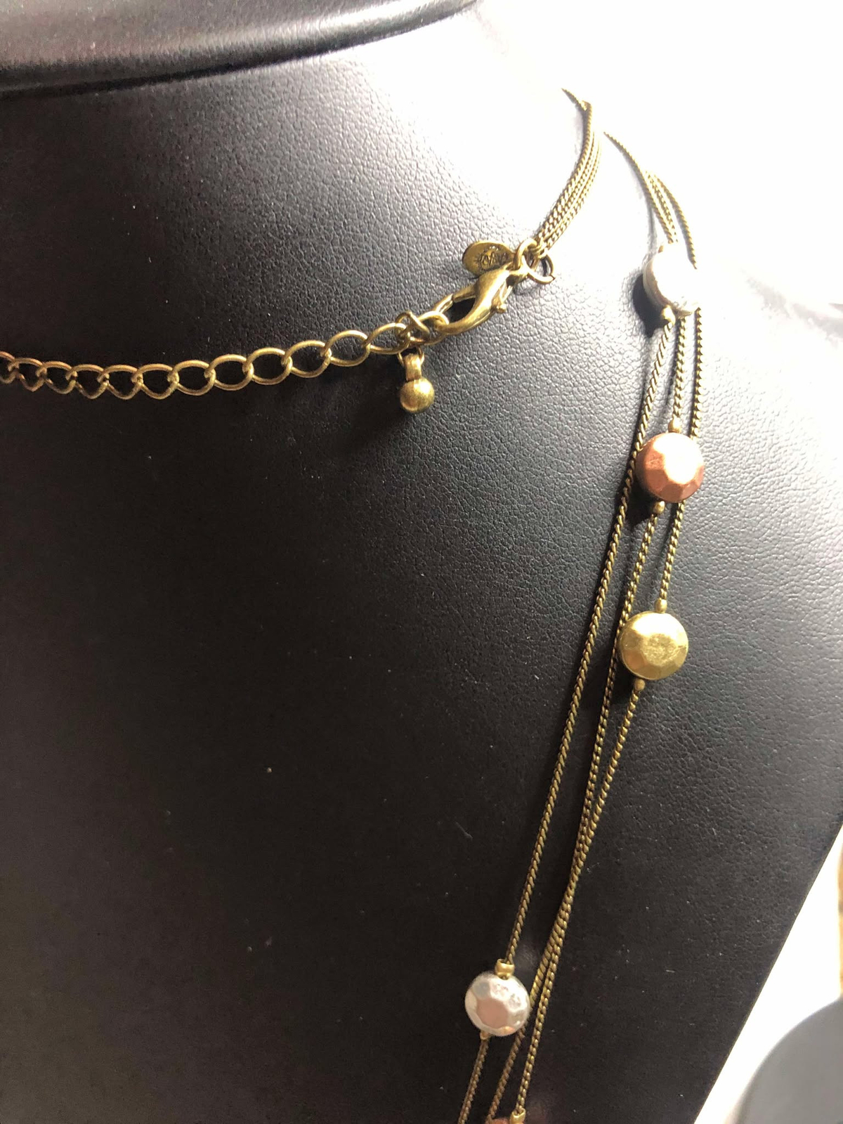 2886 Premier Design goldtone hammered station bead Necklace 36-40″ long