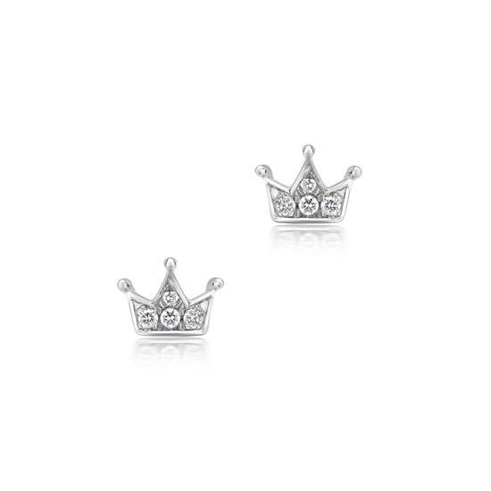 Gemistry 18K White Gold Round Diamond Crown Stud Earrings