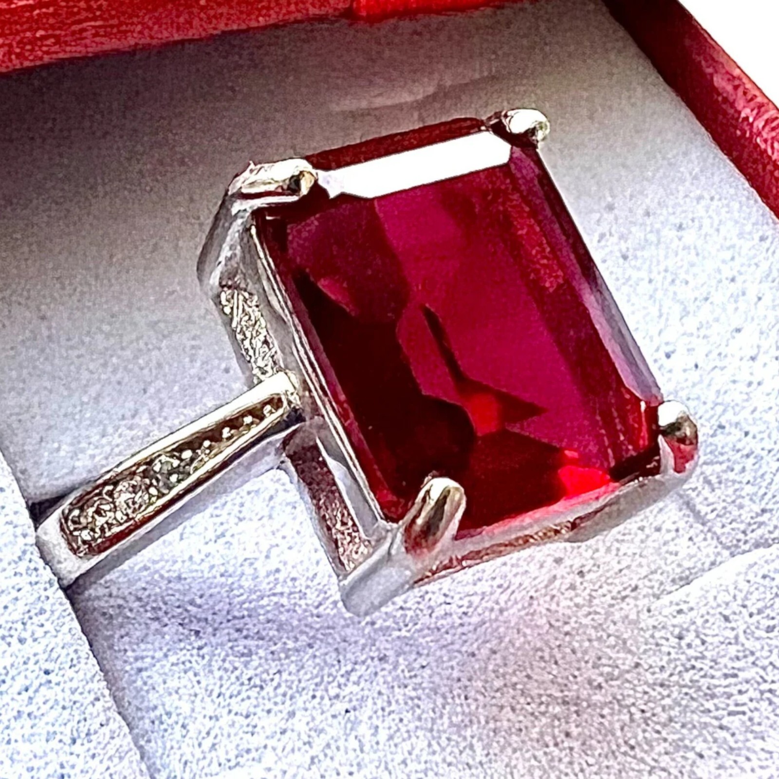 Ruby Ring 925 Sterling Silver Jewelry Emerald Cut Size 6 7 8 9 lab-created