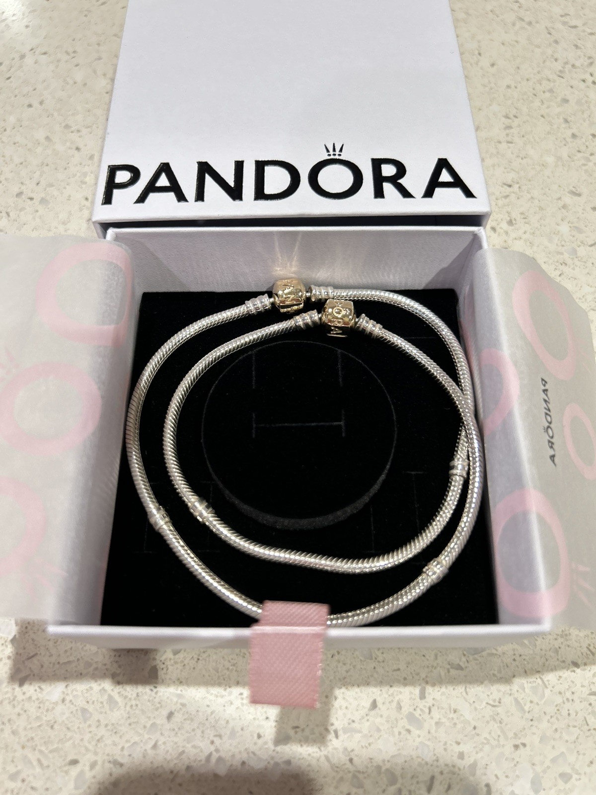 PANDORA necklace 925 silver/ 585 14k gold Two Tone Snake Chain 14k Gold 46cm.