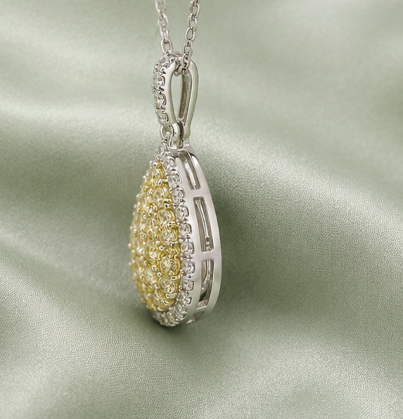 2Ct Round Cut Simulated Citrine Halo Pear Pendant Necklace 14K White Gold Plated