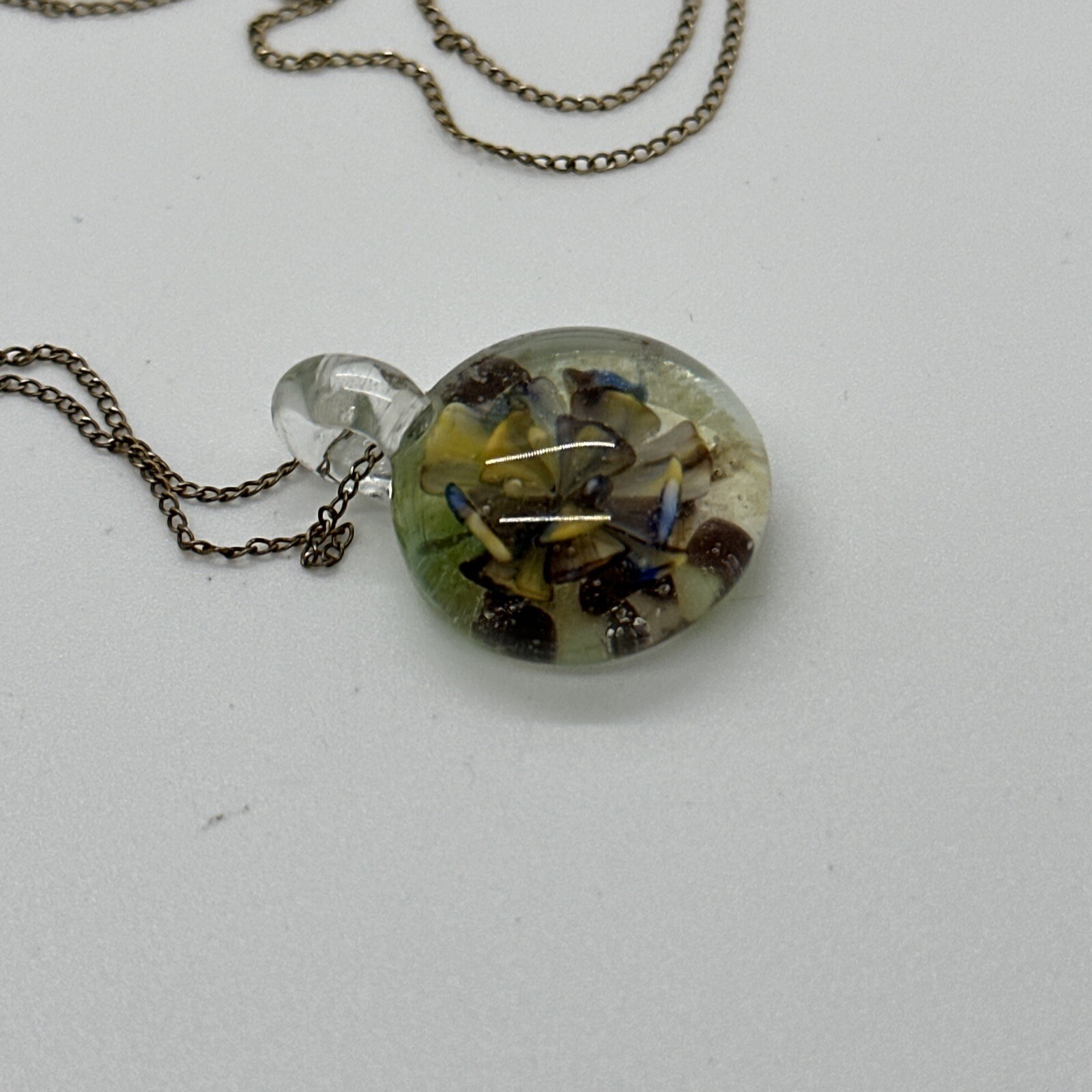 Art Glass Pendant Murano Style Green Yellow Blue Brown