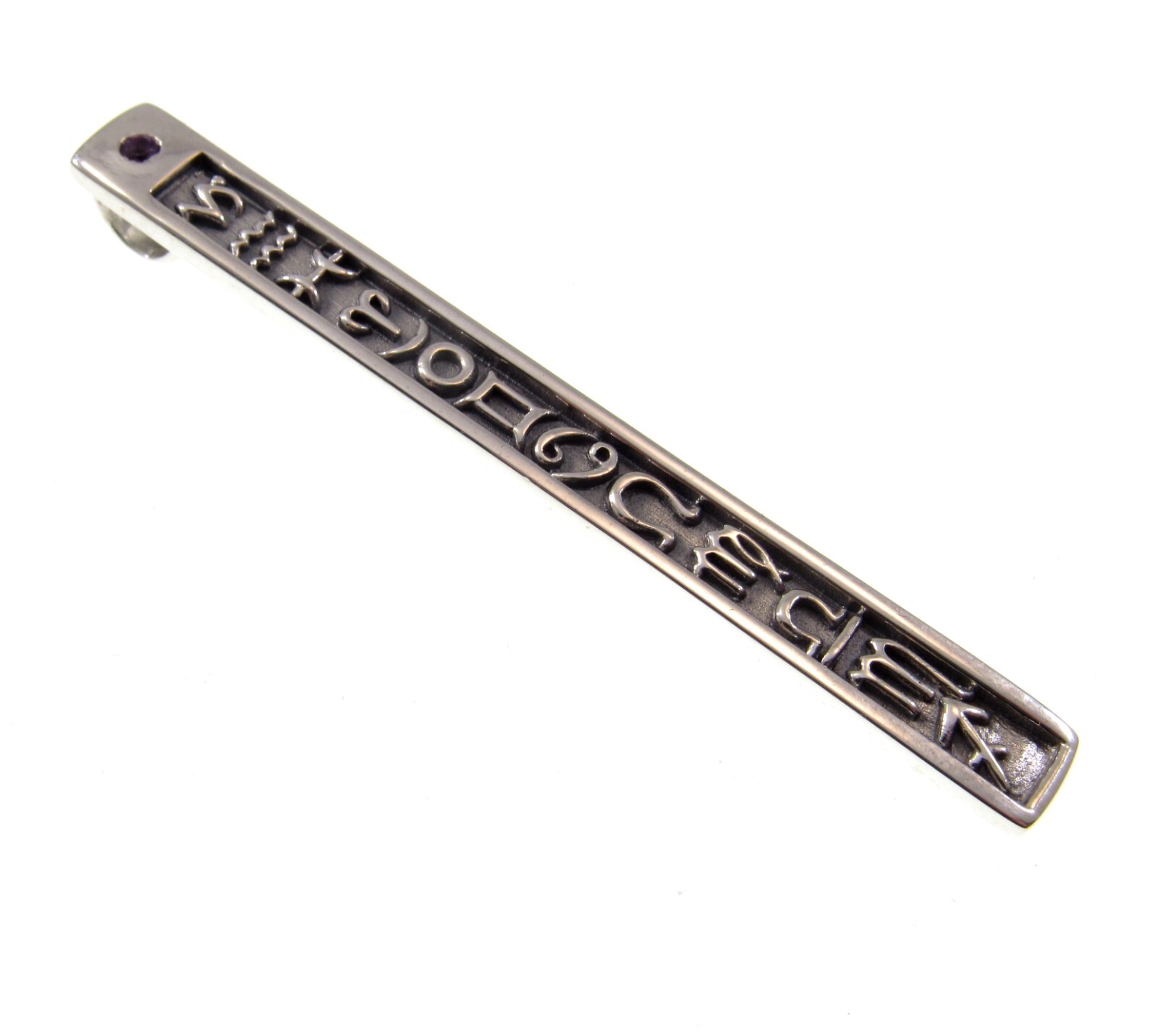 Solid 925 Sterling Silver 12 Symbols of the Zodiac Column Pendant w/ Gemstone