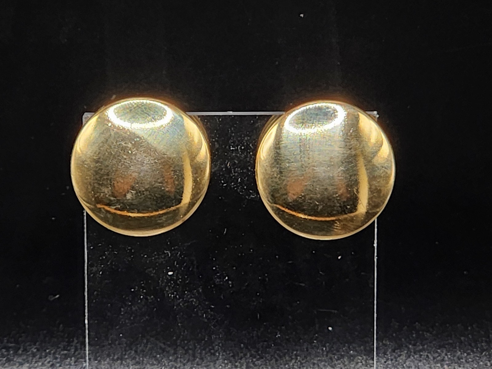 #0072 – Gold Tone Domed Button Stud Earrings Classic Round 9.2g
