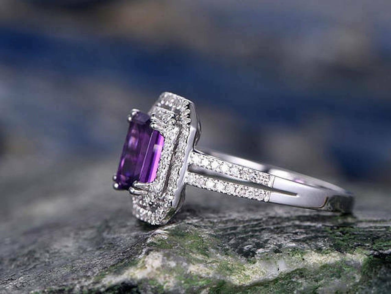 Lab-Created 2.80 Ct Emerald Cut Purple Diamond Wedding Ring 925 Sterling Silver