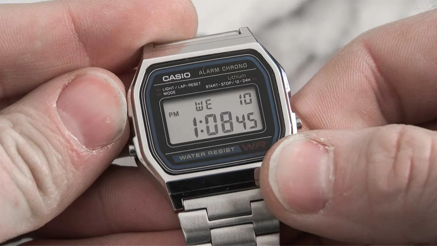 Casio A158WA-1R Digital Watch Unisex Stainless Steel Retro Alarm Chronograph LED