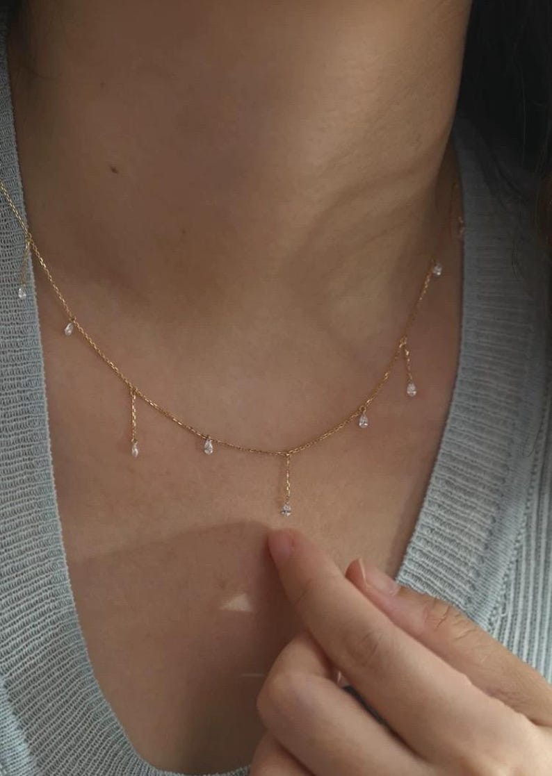 In 14k Yellow Gold Pear Natural Diamond GH/SI Station 16inch Necklace For Gift