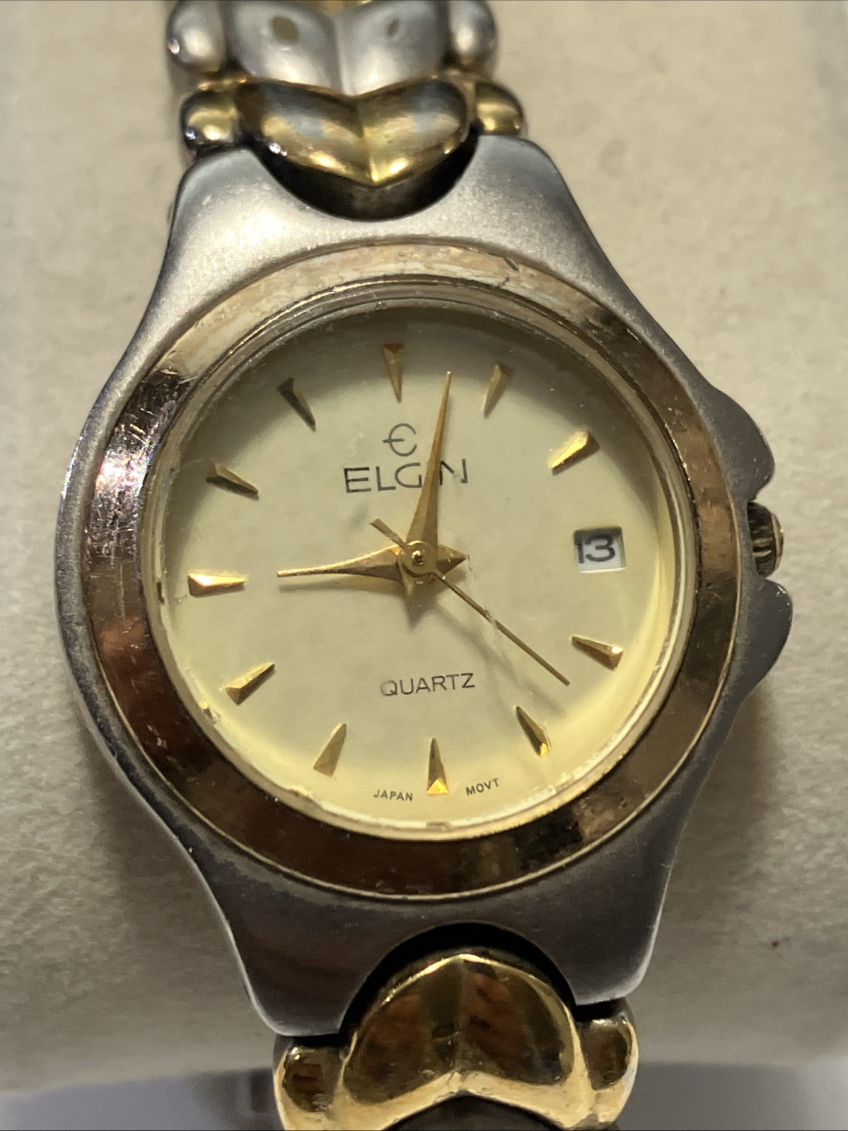 Elgin PreOwned Two Tone Quartz Watch EM885 Fresh Battery