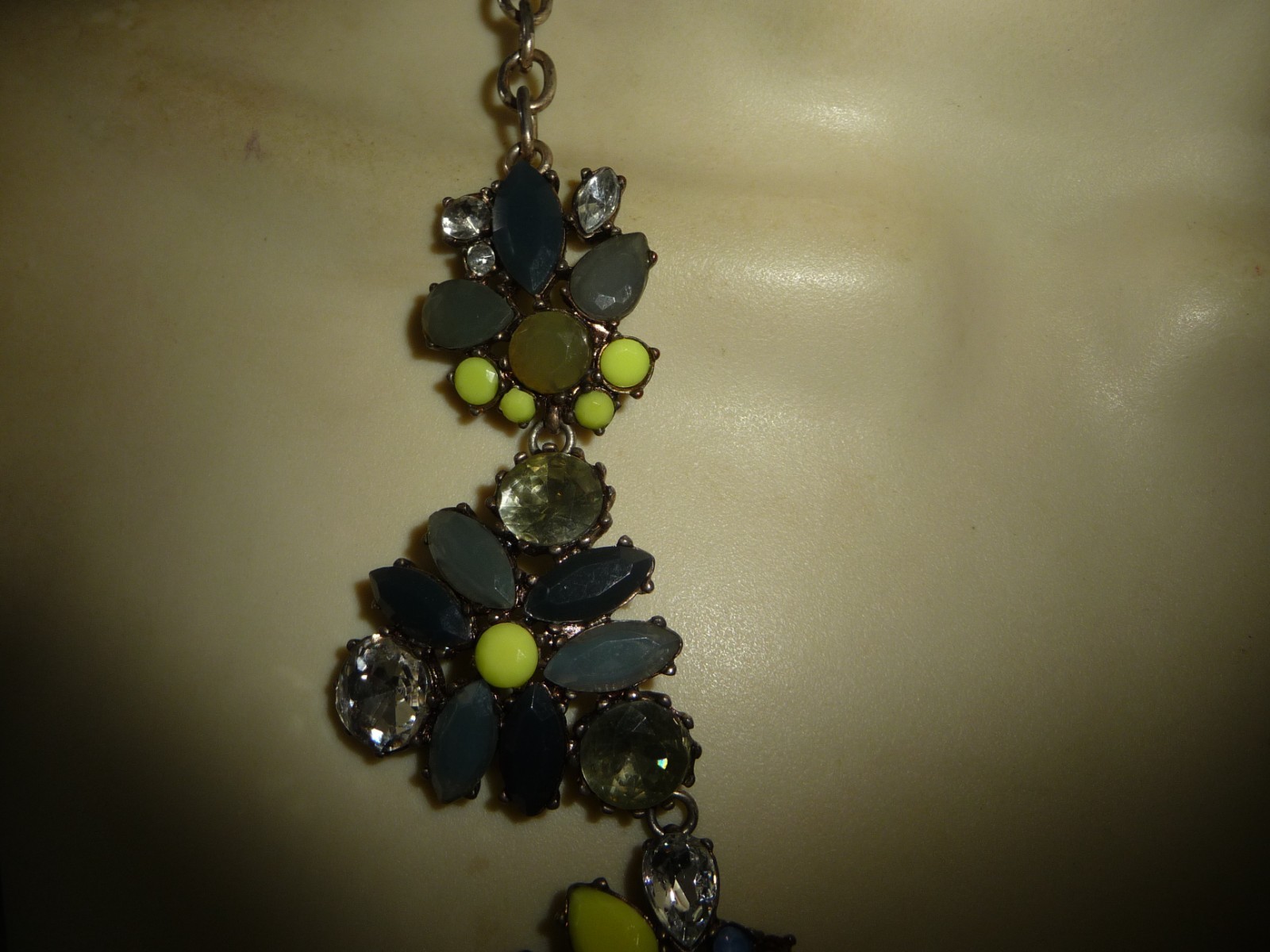 STELLA & DOT STATEMENT GRAY BLACK CLEAR YELLOW STONES GOLD TONE NECKLACE #29/29