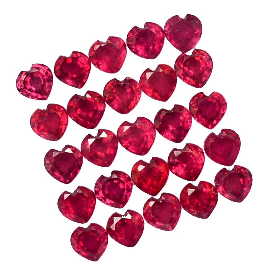 4×4 mm Natural Ruby Heart Shape Lot 25 Pcs 8.86 Cts Calibrated Loose Gemstone GF