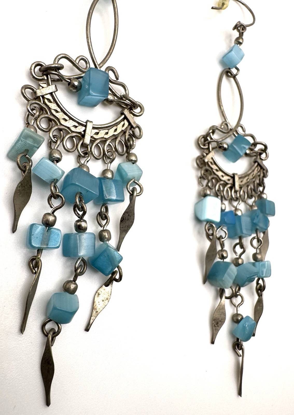 Vintage Native American Sterling Silver Abalone Chandalier Earrings 3.75 in
