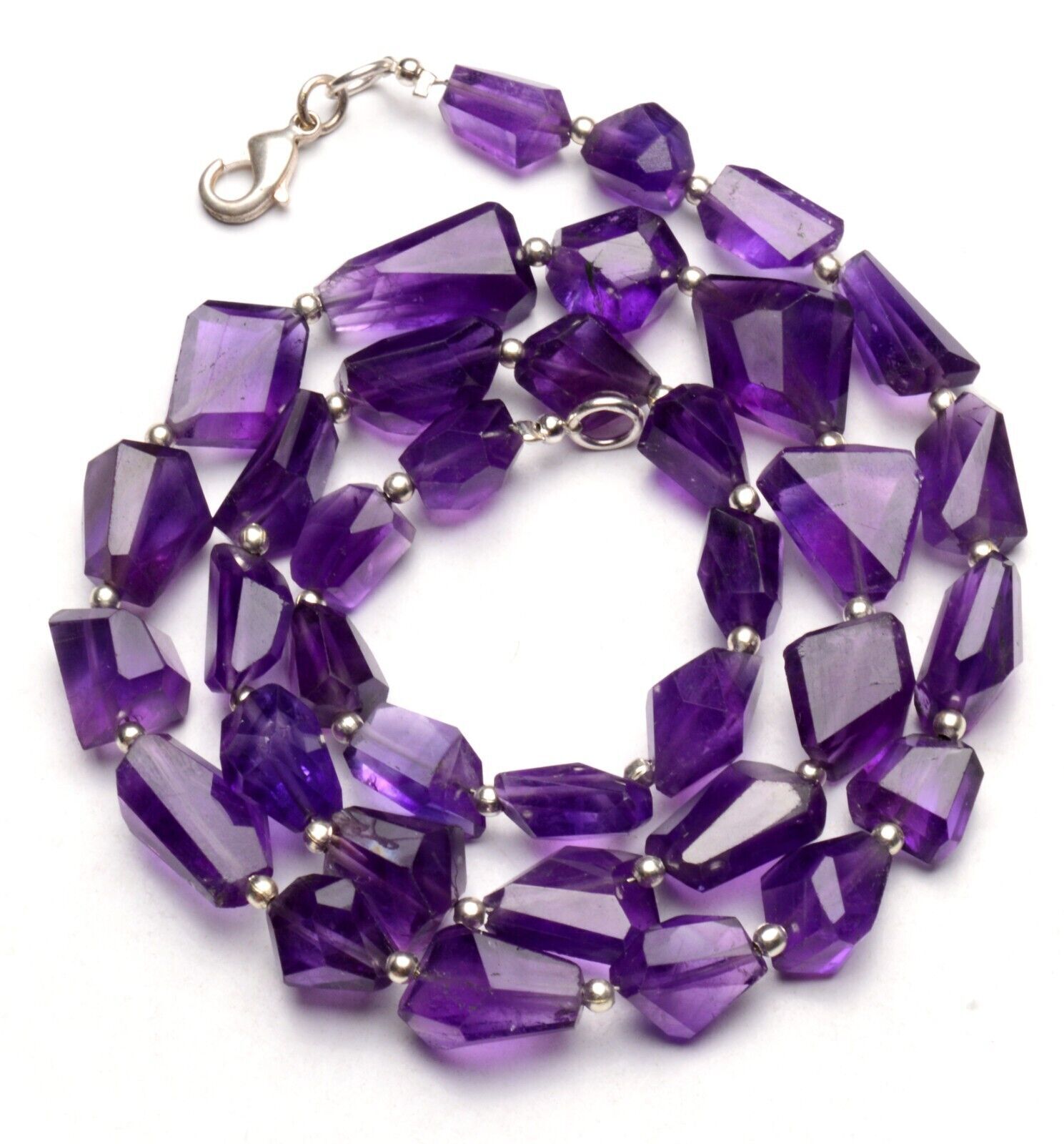 Amethyst Gem Faceted Nuggets Necklace 19″ 8 to 15 mm Size Beads
