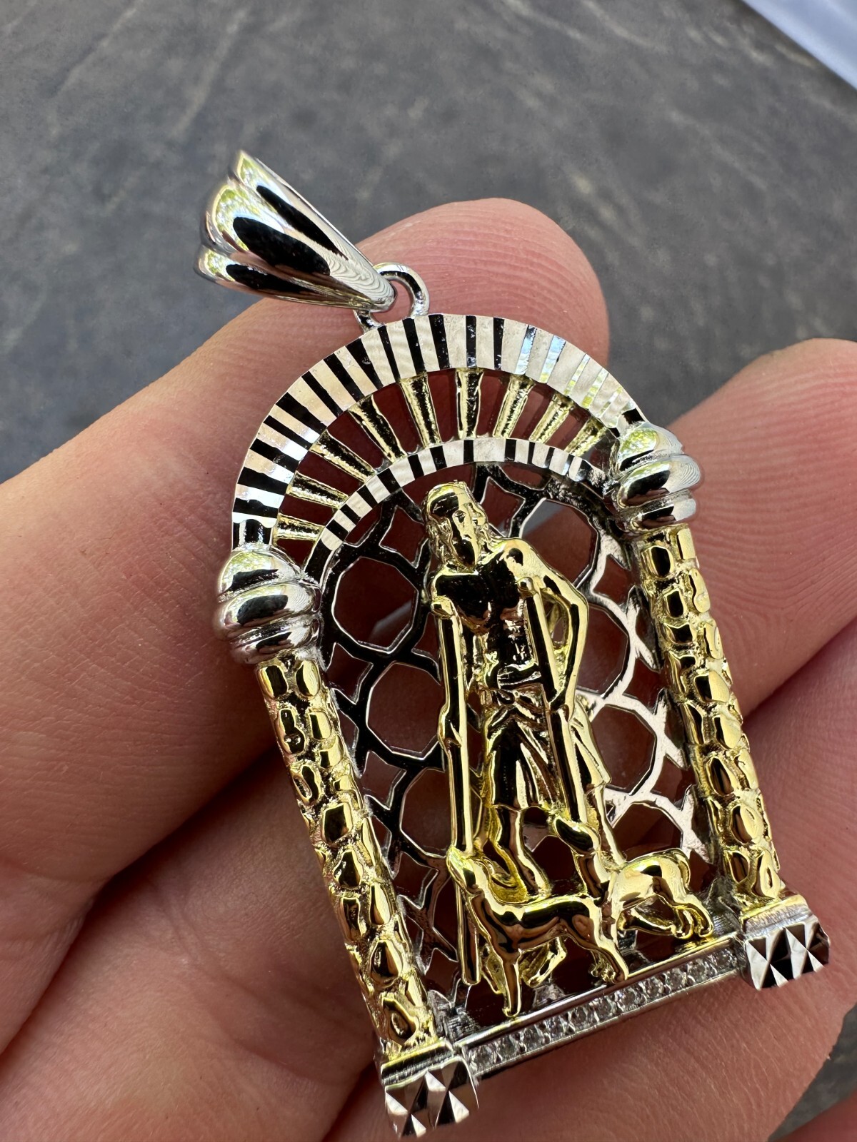 MOISSANITE St Lazarus Real 925 Silver / Gold Plated Saint Iced Necklace Pendant