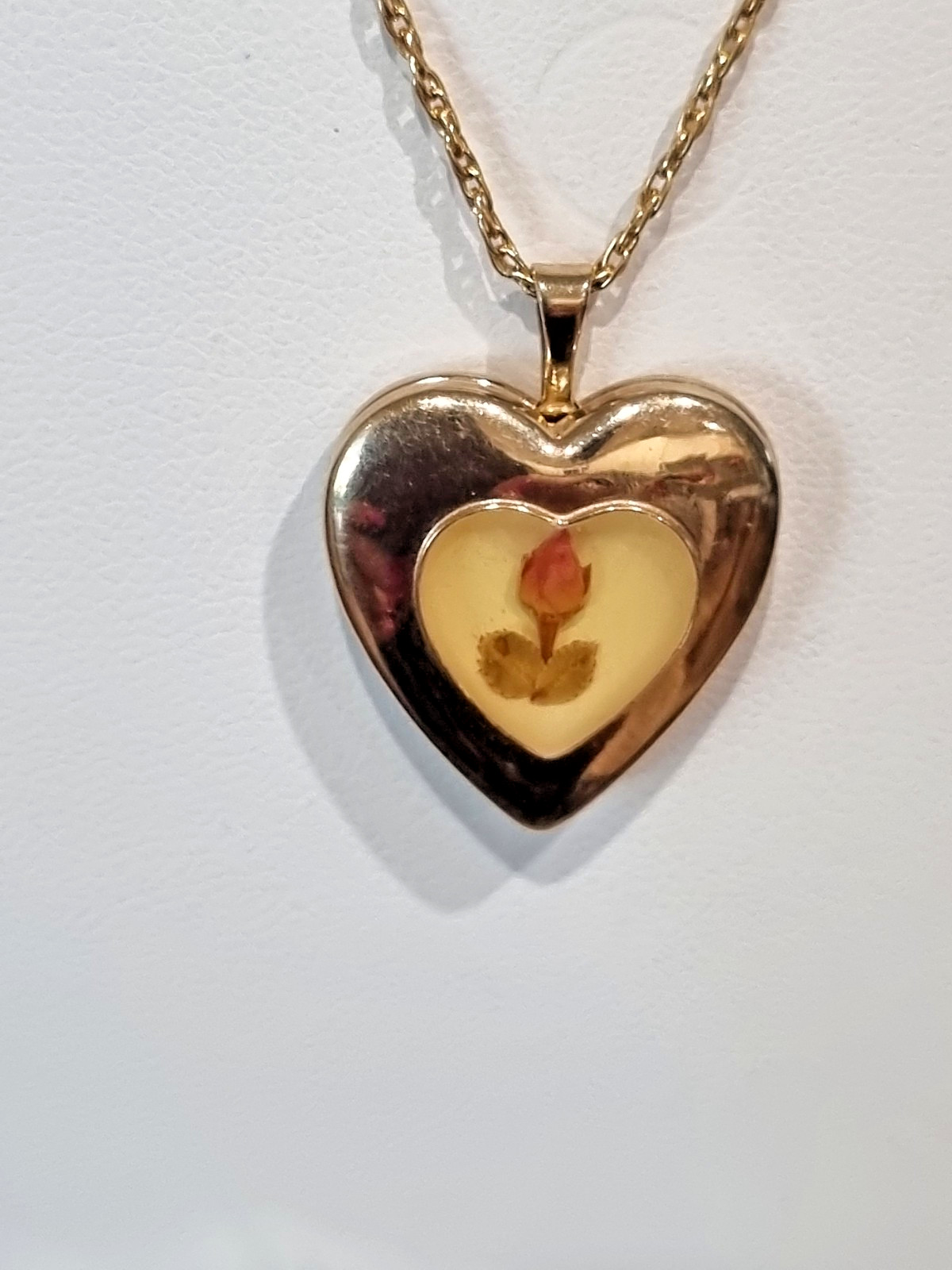 Vintage 14K GF Real Rosebud Heart Locket PPC USA 12K GF Chain 1960-70s See Video