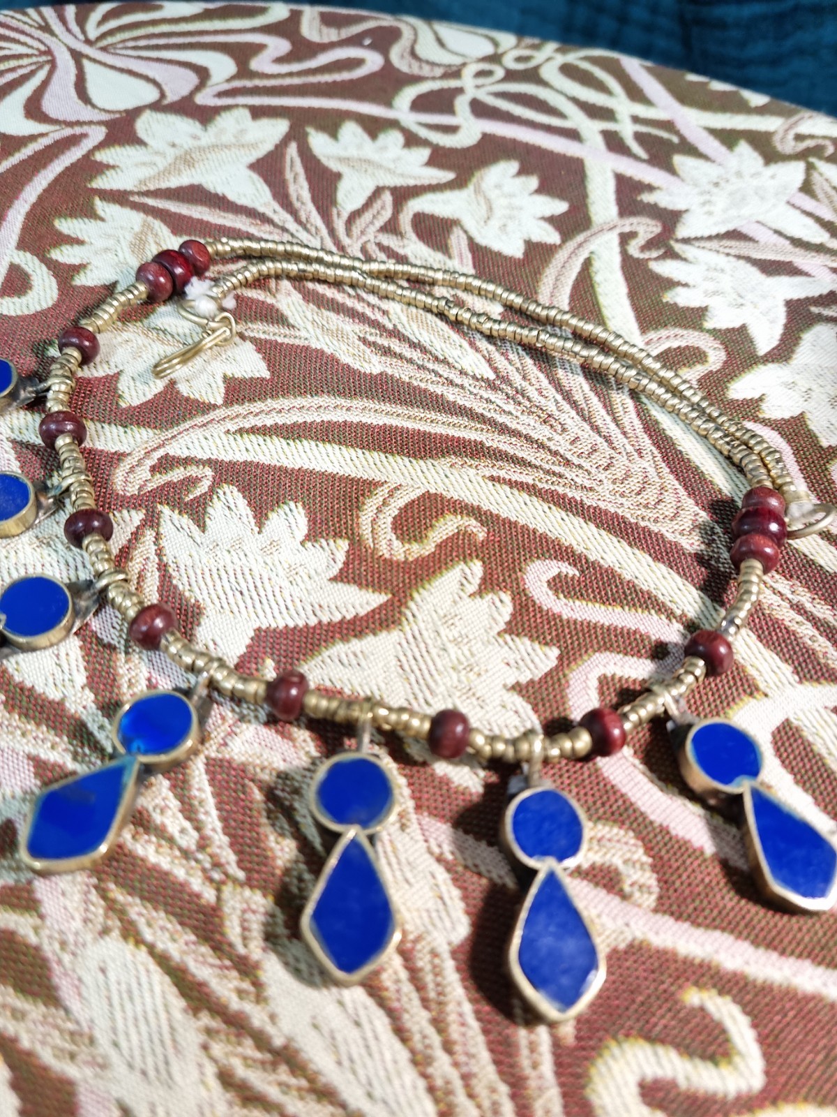Egyptian Revival necklace with blue enamel pendants – 51cm, 30.7g