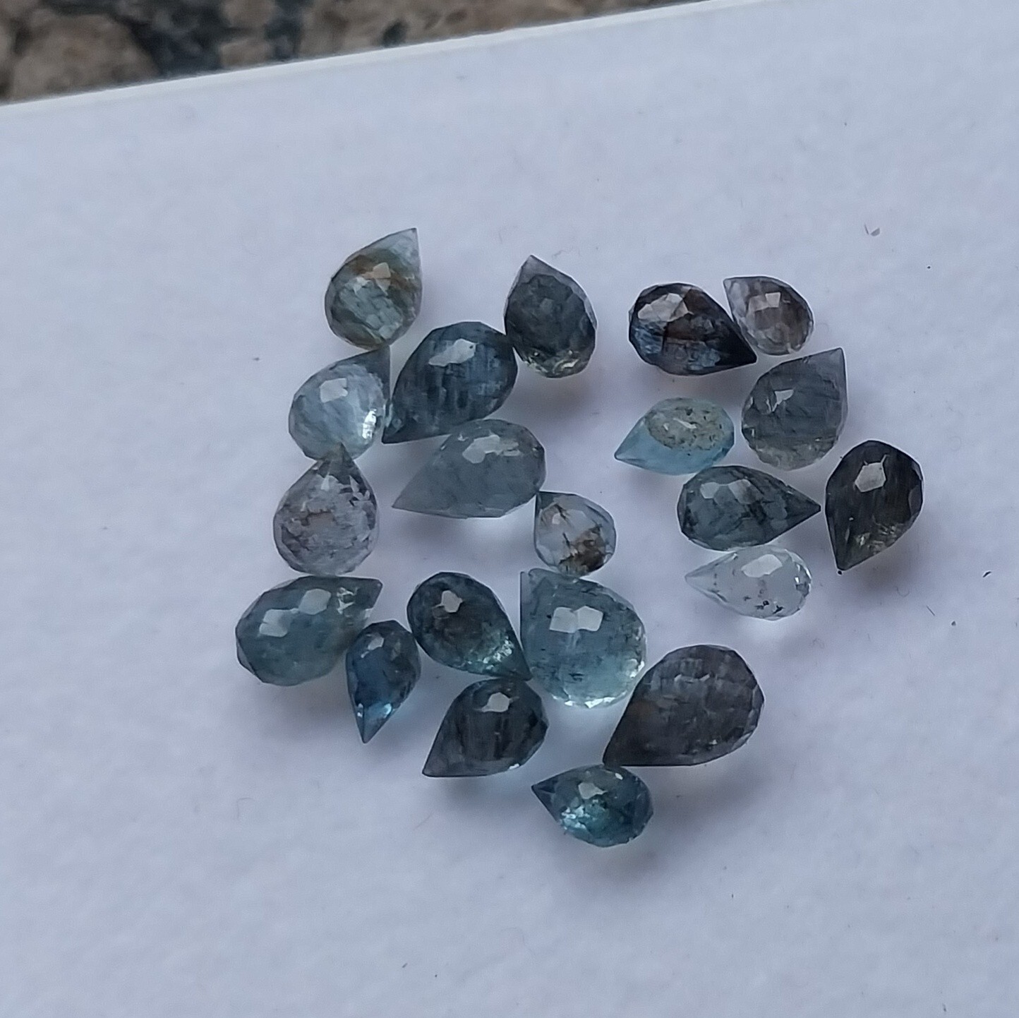 13 Ct 3.5×5 to 5×7.5MM Faceted Natural Blue Moss Aquamarine Teardrops 22 Pcs Lot