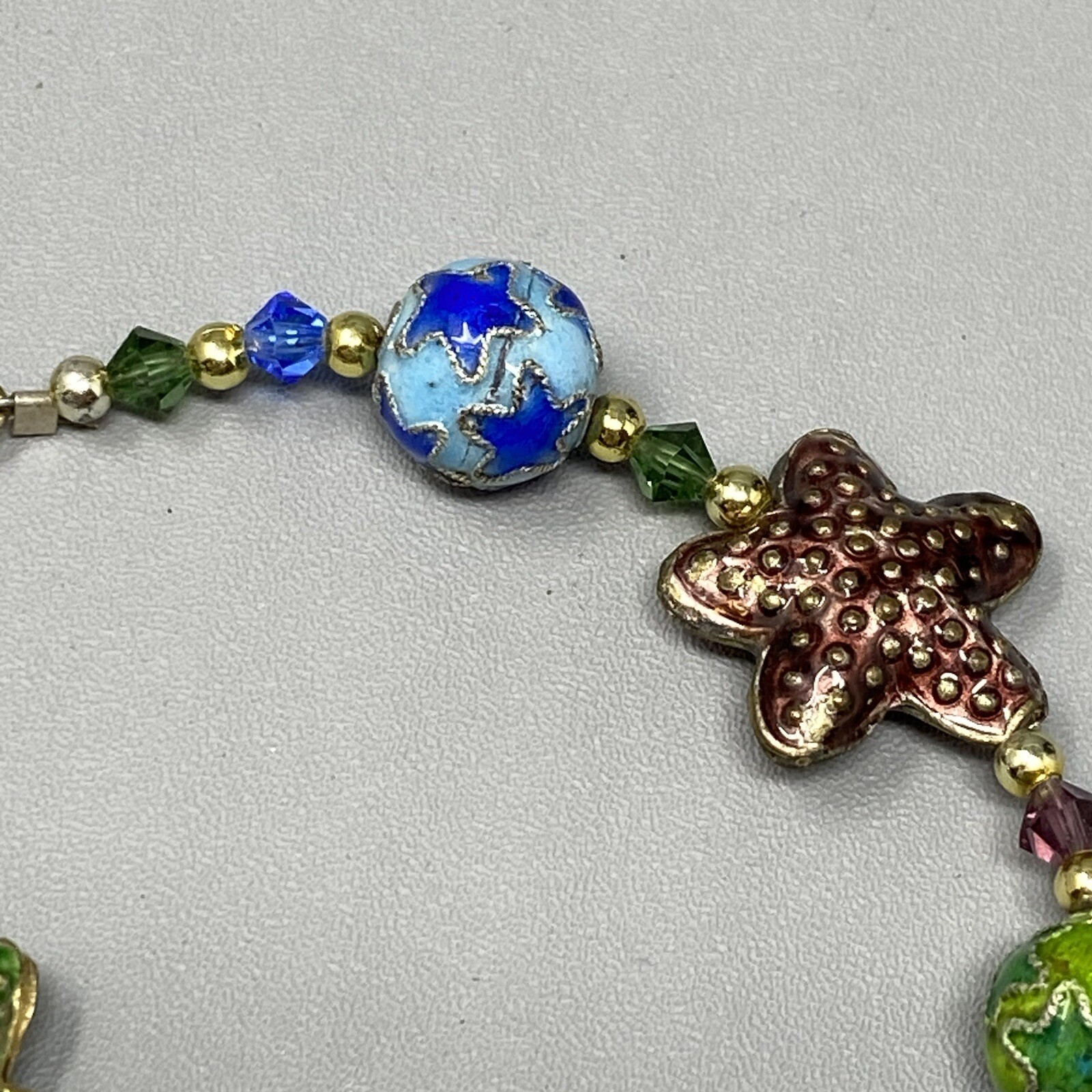 Cloisonne Enamel Bracelet Multicolor Star Shape Pattern Bead Station Crystal 6.7