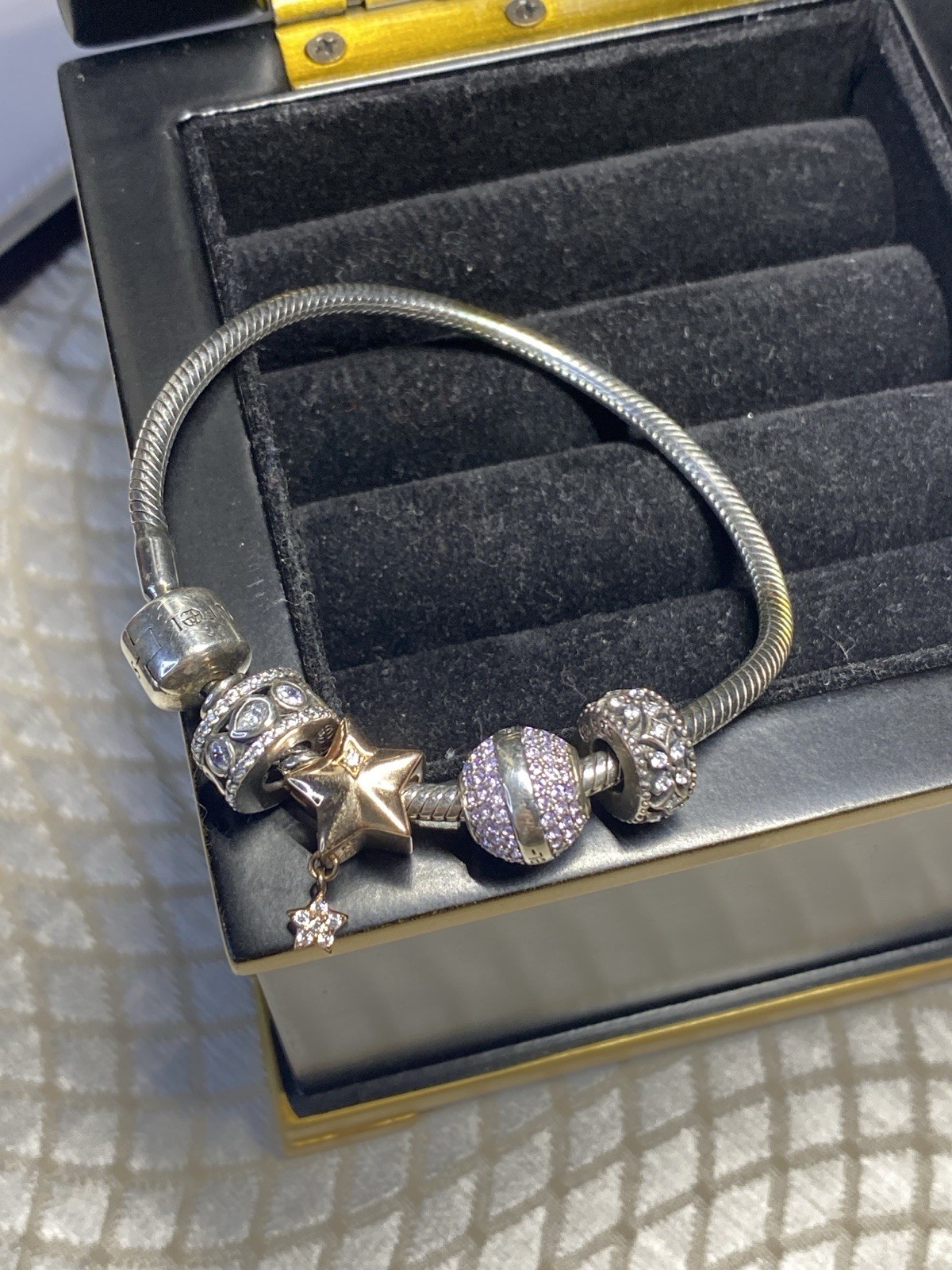 SOUFEEL 925 Sterling Silver Charm Bracelet 7” w/ Multiple Signed CZ Charms