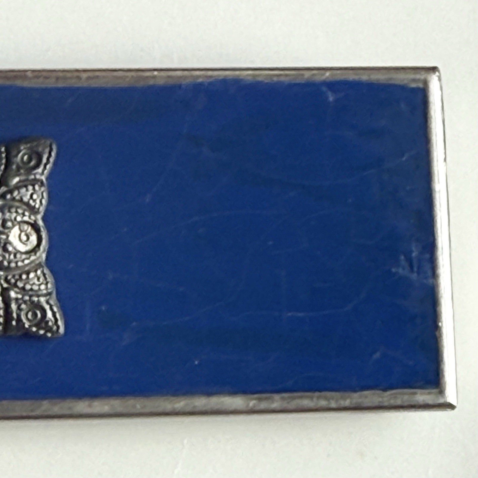 Art Deco Changette Brooch To Hold Dimes Silver Tone Blue Enamel Marcasites