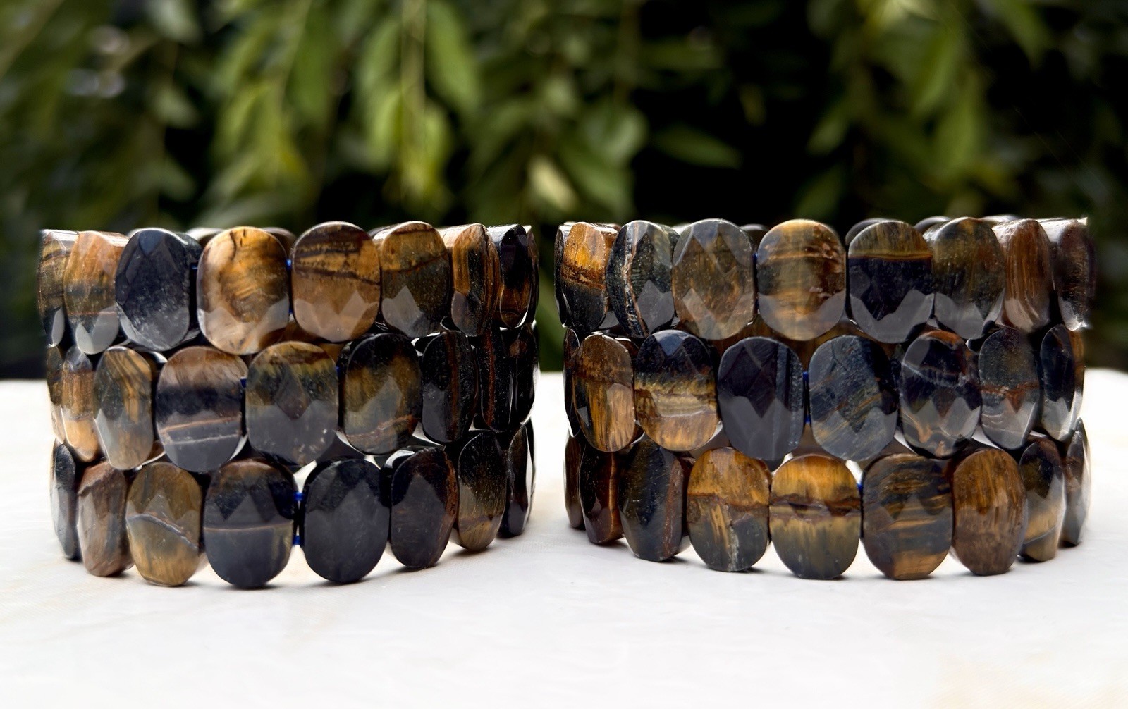 Wholesale 6 Pcs Blue Tigers Eye Faceted 7.5” Crystal Stretch Bracelet 15mm