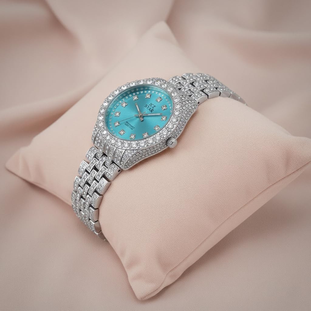 32mm Iced Out Women’s Diamond Dial Watch – Stylish & Elegant Timepiece
