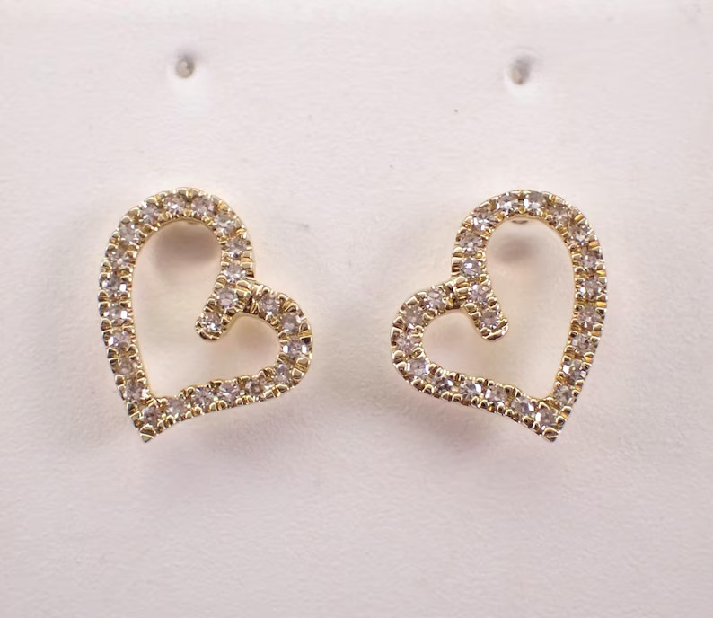 1.60Ct Round Cut Moissanite Women’s Heart Stud Earrings 14K Yellow Gold Plated
