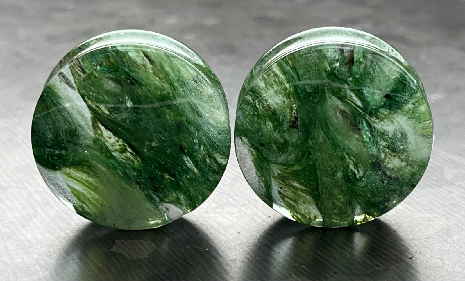 PAIR Mossy Forest Green Style Glass Double Flare Plugs Body Jewelry