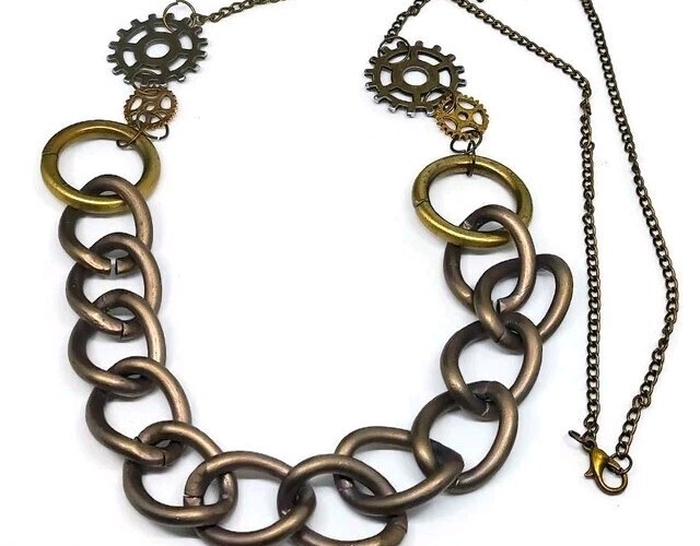 82cm Upcycled Steampunk necklace, Statement Steampunk Necklace Jewellery