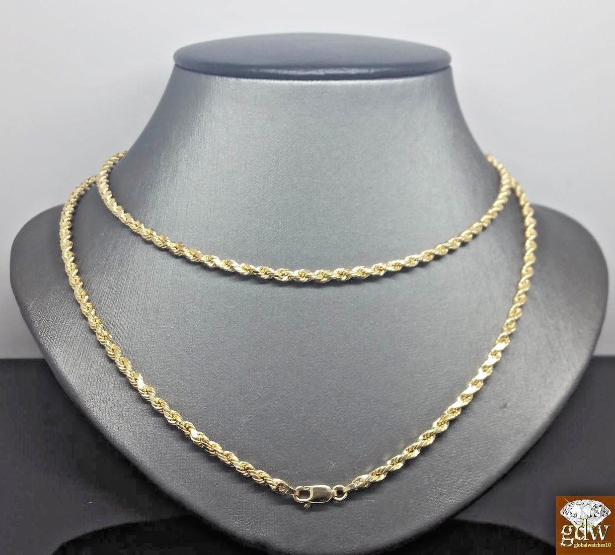 10K Real Yellow Gold Rope Chain Necklace 24″ Inches 3mm Men Women Teen Gift