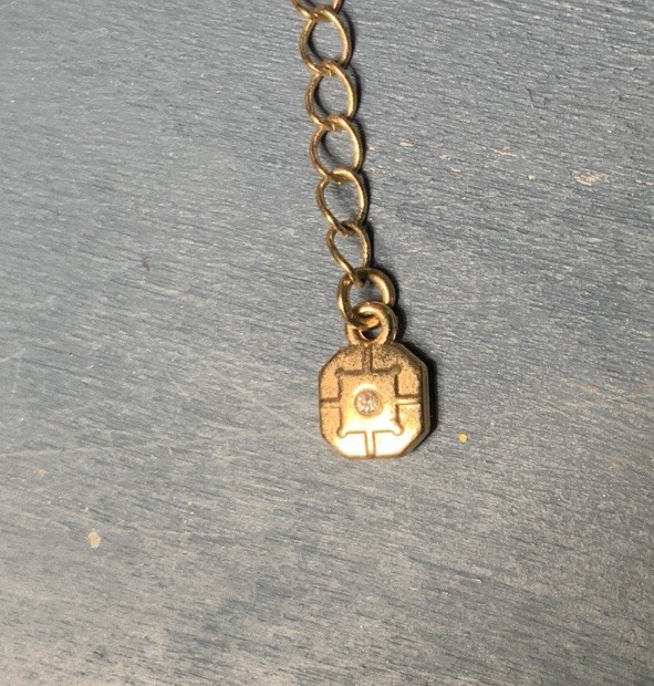 Gold Tone Black Olive Green Rhinestone Geometric Station Necklace Tag M Logo