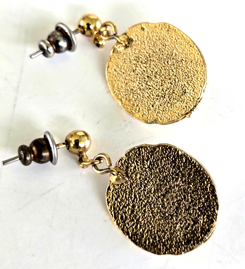 Vintage Victorian Rev Faux Pearl Gold Tone Small Dangle Pierced Earrings 1-1/8″